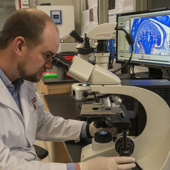 Man using a microscope