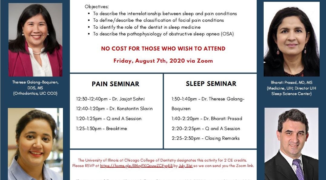 Orthodontics and Oral Medicine departments are hosting the first Virtual Pain and Sleep Symposium on Friday August 7th