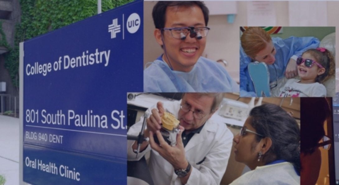 Collage of dentistry students, faculty and patients