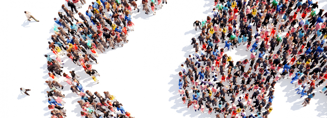 birds-eye view of large crowd