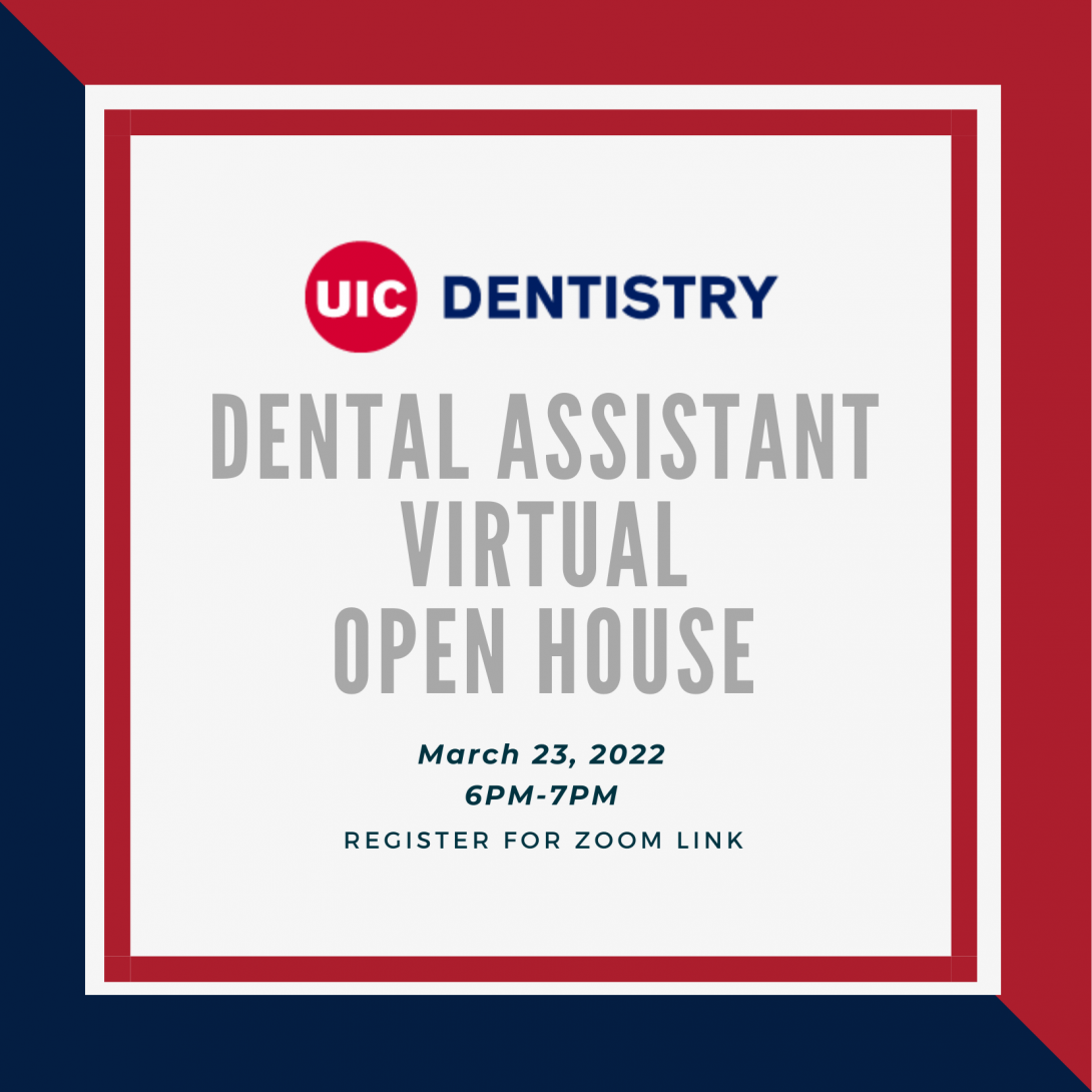 dental assistant blue, red, and white graphic with UIC logo