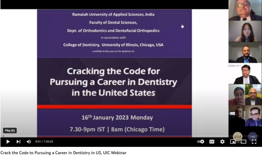 UIC Orthodontic Faculty Presented Webinar titled “Cracking the Code for Pursuing a Career in Dentistry in the United States”