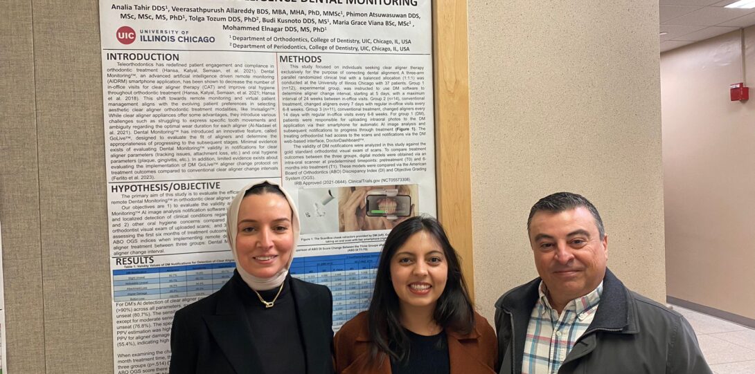Dr. Maysaa Oubaidin, Dr. Lia Tahir and Dr. Flavio Sanchez at the UIC College of Dentistry 2024 Clinic and Research Day